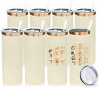 20 oz Skinny Tumblers Bulk with Lids and Straws Cream,8 pack by MetalyaTumblers