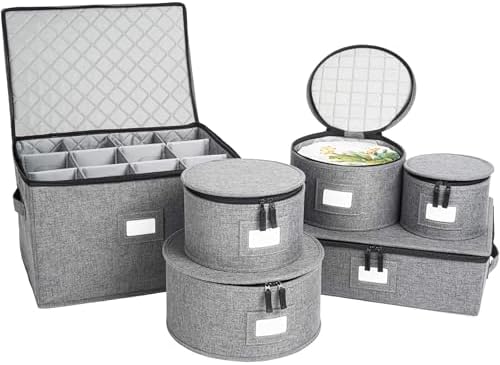 storageLAB 6-Piece China Storage Set | Plates, Mugs & Wine Glasses | Gray by storageLAB
