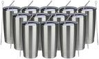 MEWAY 20oz Tumbler 12 Pack Double Wall Vacuum Insulated Travel Mug Bulk, Stainless Steel Tumblers with Lid and Straw, Durable Powder Coated Coffee Cups for Cold & Hot Drinks (Silver, 12) by MEWAY