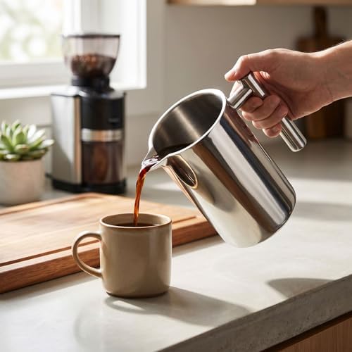 Asixxsix Stainless Steel French Press Coffee Maker, 600ML Double Wall Insulated Coffee Press, Insulated Tea Infuser Pot for Kitchen Camping - Image 3