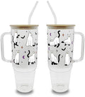 Sip-Sip Hooray! Ghost Cat 40oz Glass Tumbler with Lid and Straw, Spooky Halloween Cup, Cute Halloween for Women, Iced Coffee Glass by Sip-SipHooray