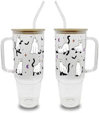 Sip-Sip Hooray! Ghost Cat 40oz Glass Tumbler with Lid and Straw, Spooky Halloween Cup, Cute Halloween for Women, Iced Coffee Glass by Sip-SipHooray