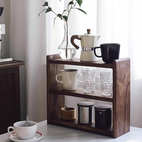MRYBD 3-Tier Wooden Coffee Mug Display Rack Walnut Color Solid Wood Cup Holder Countertop Kitchen Storage Shelf Spice Jar Organizer for Home Office Coffee Station Bar brown - Image 4