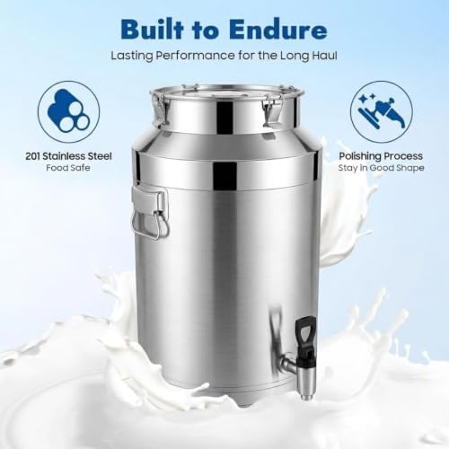 Stainless Steel Milk Can with Spigot Milk Bucket Beverage Dispenser - Image 4
