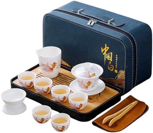 Chinese Tea set Traditional, Chinese Gongfu Tea Set for Adults, Kung Fu Tea Set with 6 Cups, Porcelain Teaset (JYMT Gaiwan6) by REOWONU