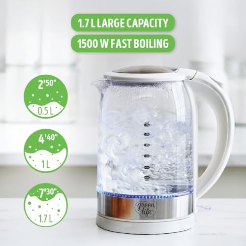 GreenLife 1.7 Liter Electric Glass Kettle, White - Image 6