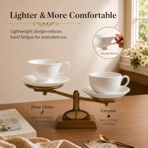 Fine Bone China Espresso Cups and Saucers Set of 2, 5 oz - Image 5