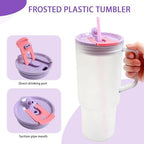 40oz Frosted Plastic Tumbler with Handle and Straw Lid, Reusable Large Iced Coffee Cup Travel Mug for Cold Drinks, Clear Acrylic Tumbler Cup for Smoothies, Tea, Juice, Office & Outdoor Use - Purple - Image 4
