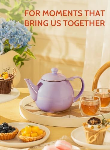 Sweese Teapots for Tea, 27 oz Porcelain Tea pot with Removable Stainless Steel Infuser, Tea Pots for Loose Tea - Purple - Image 6
