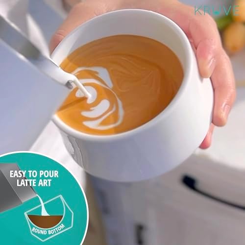 KRUVE IMAGINE Porcelain Latte Coffee Cups, Double Walled Espresso Cups, Glass Cups Set of Two - 8.5oz Thermal Spherical Design for Latte Art, Insulated Coffee Mugs for Heat Retention (White) - Image 2