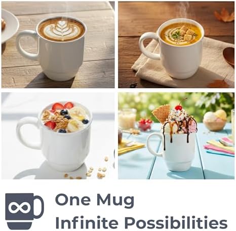 Stackable Porcelain Coffee Mug Set of 4 – 16oz Large Handle, Space-Saving Ceramic Mugs for Kitchen & Coffee Bar, Microwave & Dishwasher Safe • Modern Home Gift - Image 6