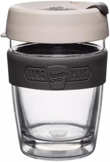 KeepCup Longplay Reusable Coffee Cup, 12 oz Tempered Glass Travel Mug with Removable Tritan Sleeve and Splashproof Lid, Dishwasher Safe, Milk by KeepCup