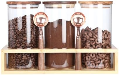 KKC HOME ACCENTS Glass Jar Set with Bamboo Stand & Spoon - 39oz 3 Pack by KKCHOMEACCENTSGmbH