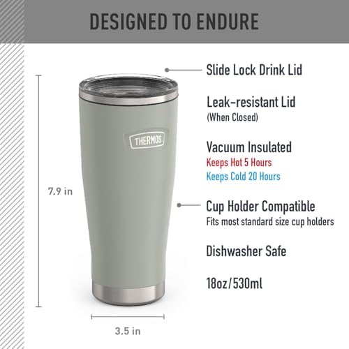 THERMOS ICON SERIES, Stainless Steel Tumbler with Slide Lock, 18 Ounce, River Rock - Image 2