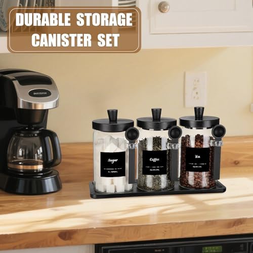 Suclain 3 Pcs Glass Coffee Container Set, 25 oz, Black Bamboo - Image 6