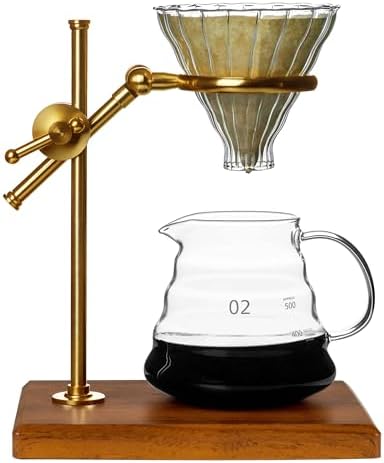 L'ÉPICÉA Pour Over Coffee Maker Set, Pour Over Coffee Maker with Stand, Adjustable Stainless Steel Stand, Wooden Base, Paper Filters, Cone Glass Coffee Carafe, Pour Over Coffee Dripper by L%C3%89PIC%C3%89A
