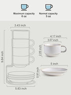 Gomakren 6 Ounce Cappuccino Cups Set of 4 with Saucers & Metal Rack, White - Image 3