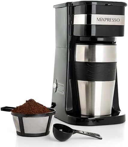 Mixpresso Single Serve & Single Cup Coffee Maker with 14oz Travel Mug Black by Mixpresso