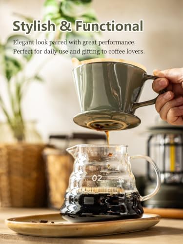 Gomakren Fruit Bowl, Ceramic Berry Basket Set of 2, 5.7 Inch & Ceramic Pour Over Coffee Dripper, 3-Hole Cone Brewer - Image 5
