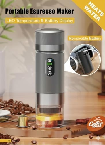 Portable Coffee Maker KF-JN-03 with Digital Display & 20 BAR Pressure – Hot & Cold Brew, Compatible with Coffee Grounds and Capsules, Compact Single-Serve Design with Transparent Cup & 60ml Tank - Image 4