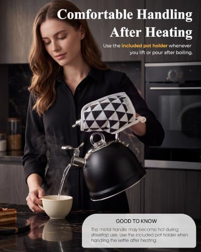 Harriet Whistling Tea Kettle for Stove Top, 2.5 QT Food-Grade Steel Teapot - Image 6