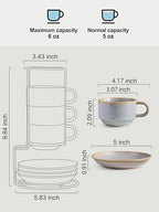 Gomakren 6oz Stackable Cappuccino Cups Set of 4 with Saucers & Stand, Gray - Image 3