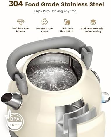 Amaste Retro Electric Kettle with Thermometer, 57 Oz Capacity, Cream White - Image 4