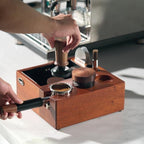 IKAPE V2 Espresso Knock Box, Espresso Coffee Organizer Box Fit for Storage 51mm 53/54mm 58mm Espresso Tamper, Distributor, Portafilter & Puck Screen Accessories, Natural Walnut Station Base (8 IN One) - Image 4