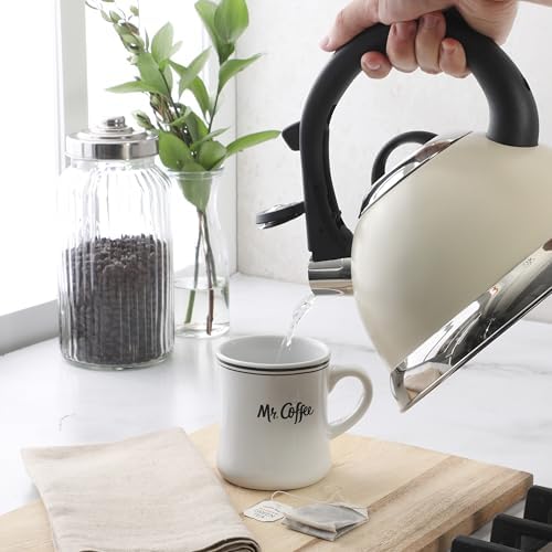 Mr. Coffee Clarefield 2.4 Qt Whistling Tea Kettle – Linen White Stovetop Water Kettle with Lid, Heat-Resistant Nylon Handle and Knob, Stainless Steel Trim - Image 3