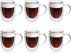 MEWAY 12oz/6 pack Coffee Mugs,Clear Glass Double Wall Cup with handle for Coffee, Tea, Latte, Cappuccino (12 oz，6) by MEWAY