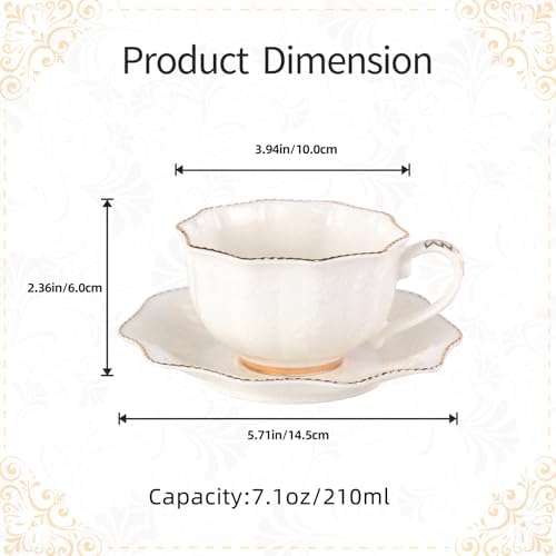 Tea Cups and Saucers Set of 2, 7oz Stackable Porcelain Coffee Cup, YFH14 - Image 2