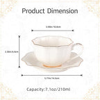 Tea Cups and Saucers Set of 2, 7oz Stackable Porcelain Coffee Cup, YFH14 - Image 2