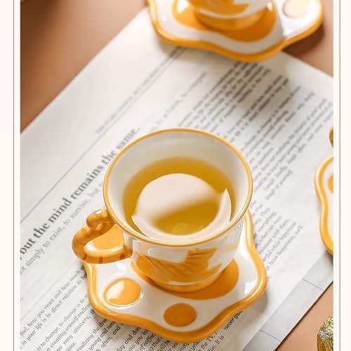 Porcelain Tea Set(1 Pot 4 Cups), Afternoon Tea Set, Suitable for Birthdays, Mother's Day, Christmas (Yellow Cat) - Image 7