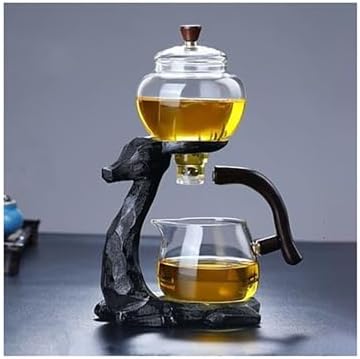 YUDIZWS Lazy Kungfu Drip Teapot,Heat Resistant Tea Set,Sturdy High Borosilicate Glass Teapot,Magnetic Water Diversion Semi-Automatic Teapot Set Magic Tea Set, Black Deer Tea se by YUDIZWS