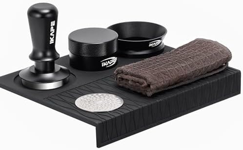IKAPE 51MM Coffee Tamper Set Black 6 IN 1, Espresso Tool Kit for Making Perfect Shots – Tamper, Distributor, Funnel, Mat, Screen, and Towel by IKAPE