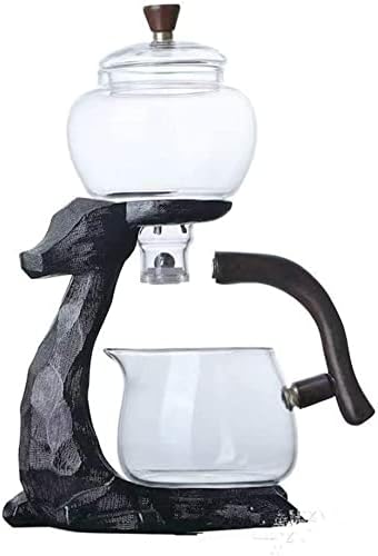 Heat-resistant Kungfu Glass Tea Set with Heater Attract Water Diversion Rotating Cover Bowl Lazy Semi-Automatic Deer Glass Teapot (Black Set) - Image 2