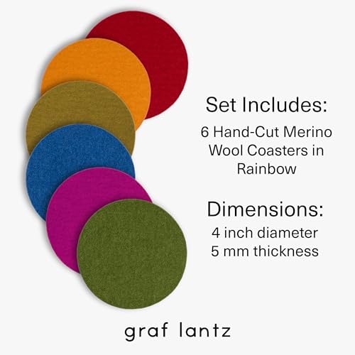 Graf Lantz - Bierfilzl Merino Wool Round Coasters Set of 6 - Rainbow (4" Circles) - Absorbs 30% of Weight - German Wool - Heat Resistant, Sustainable, & Reusable - Home Decor & Coffee Table Decor - Image 4