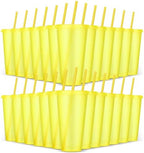 24 Pack Plastic Tumblers with Lids and Straws, Reusable Colorful Cups for Parties, Birthdays, Iced Coffee, Travel, Cold Drink Bulk Tumblers (24 oz, Yellow) by LEIFEOSH