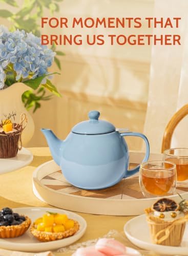 Sweese Porcelain Teapot 27 oz with Infuser for Loose Leaf Tea, Bluish Grey - Image 4