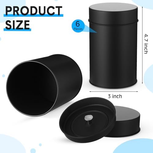 6 Pack Metal Tea Tin Canister with Airtight Double Lids, 16 oz Round Tin Can for Loose Leaf Tea Storage, Reusable Black Food Container for Coffee, Spices, Sugar, Candy, Herbs(black) - Image 2
