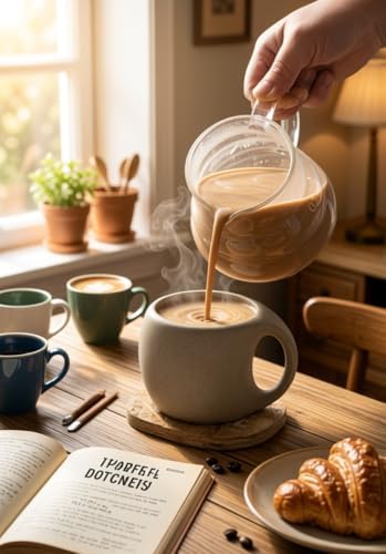 Ceramic Cappuccino Cups with Handle,Natural Beige,6 oz,Set of 4 - Image 6