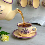 City to Cottage Handmade Lavender Floral Purple And Cream Ceramic 8.4oz/250ml | Cappuccino, Coffee, Tea Cup and Saucer, Unique Designer Pottery for Tea Lovers - Image 4