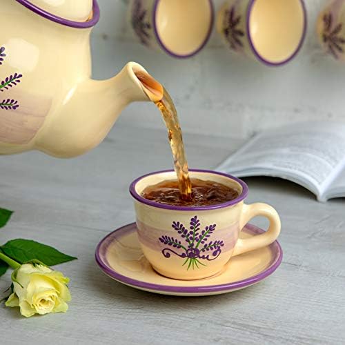 City to Cottage Handmade Lavender Floral Purple And Cream Ceramic 8.4oz/250ml | Cappuccino, Coffee, Tea Cup and Saucer, Unique Designer Pottery for Tea Lovers - Image 4