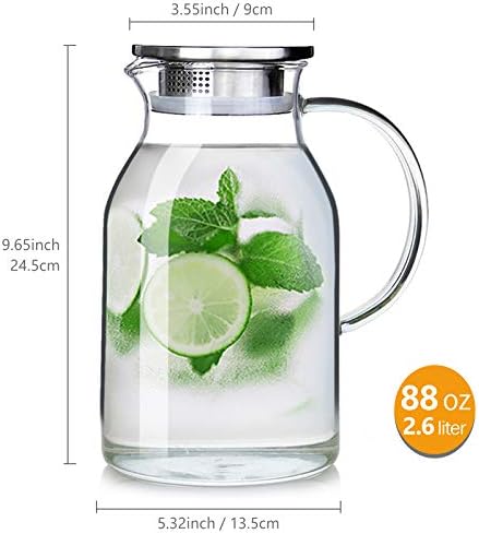 88OZ Glass Pitcher with Lid and Spout - High Heat Resistance Pitcher for Hot/Cold Water & Iced Tea (2.6L) - Image 2