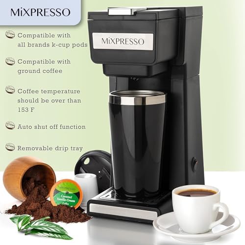 Mixpresso Coffee Maker Single Serve For Ground Coffee & Compatible With K Cup Pods, With 14oz Travel Mug & Reusable Filter For Home, Office & Camping. - Image 3