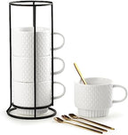 Gomakren Stackable 13oz Coffee Mugs Set of 4 with Stand & Spoons, White by Gomakren