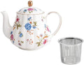 Floral Small Teapot With Infuser，24oz Ceramic Tea Pot for Blooming Loose Leaf Tea, Coffee,Milk (Multicolor Floral) by Unknown