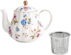 Floral Small Teapot With Infuser，24oz Ceramic Tea Pot for Blooming Loose Leaf Tea, Coffee,Milk (Multicolor Floral) by Unknown