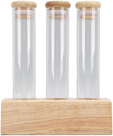 Coffee Bean Storage Tubes, Airtight Single Dose Cellars Organizer for Home Cafe Clear Glass Walnut Wood Stand 12 Pack 2 oz 3 Hole - Image 2