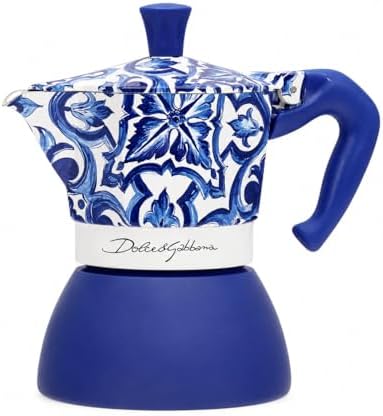 Bialetti Dolce & Gabbana Mocinduction Blue Mediterraneo 6 Cup Induction & Open Fire (Coffee Maker, Espresso Makinetta) by Bialetti